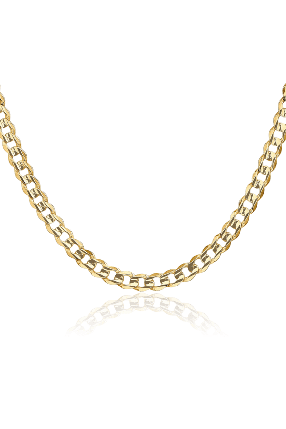 14K Solid Yellow Gold 5.25mm Concave Curb Link Chain Necklace 16 inch