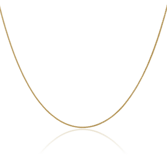 14K Solid Yellow Gold 0.85mm Spiga Wheat Link Chain Necklace