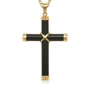 JEWELRYWEB 14k Yellow Gold 16 Inch Green Dyed Jade Onyx Or Lapis Religious Faith Cross Pendant Necklace (20mm X 35mm) (black) Jewel