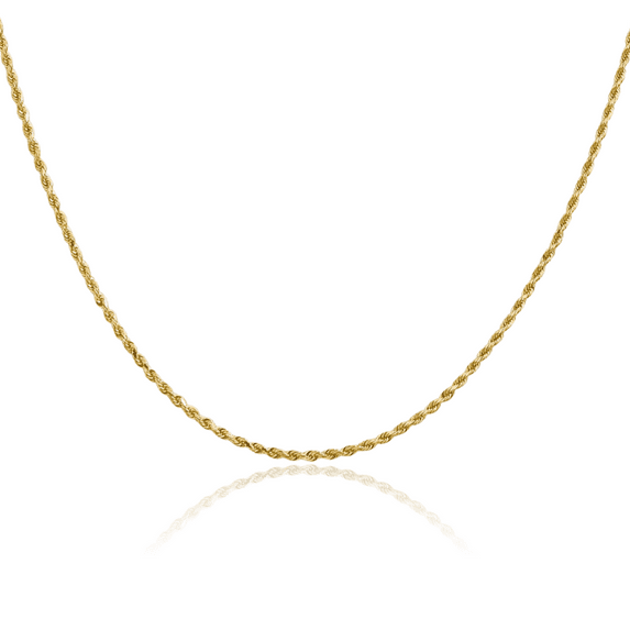 14K Solid Yellow Gold 1.5mm Rope Chain Twisted Link Necklace