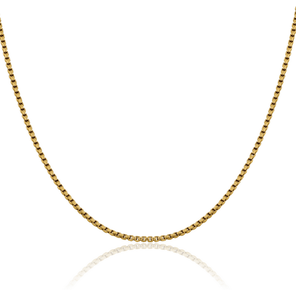 14K Solid Yellow Gold 1.75mm Round Box Link Chain Necklace 18 inch