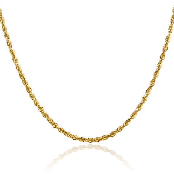 14K Solid Yellow Gold 2.75mm Rope Chain Twisted Link Necklace