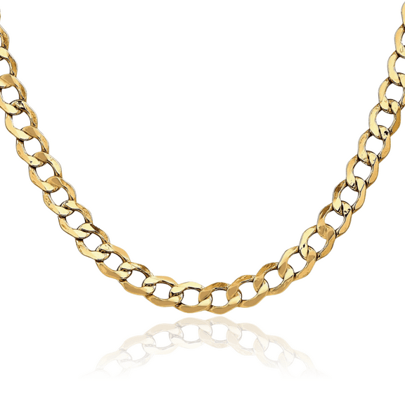 14K Solid Yellow Gold 6.5mm Curb Link Chain Necklace 18 inch