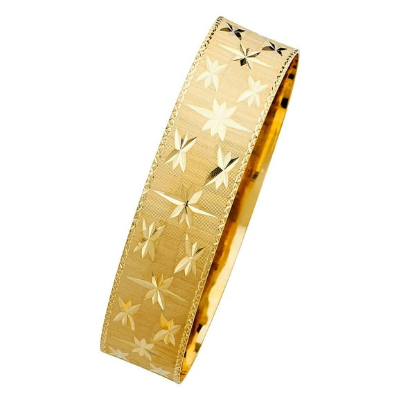 14k Yellow Gold 18mm Extra Wide Diamond-cut Starburst Bangle Bracelet - 7" or 8"