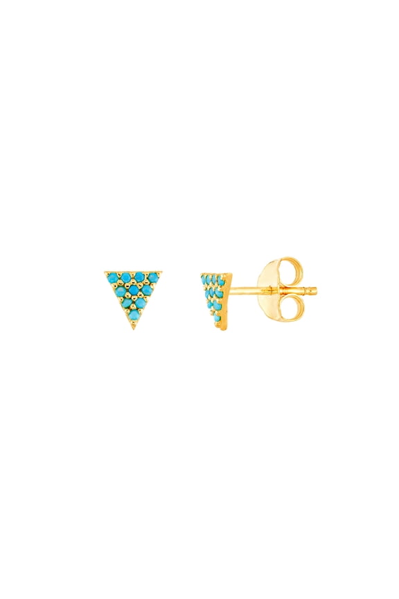14k Yellow Gold 1m Nano Simulated Turquoise Pyramid Earrings Stud Earring for Women