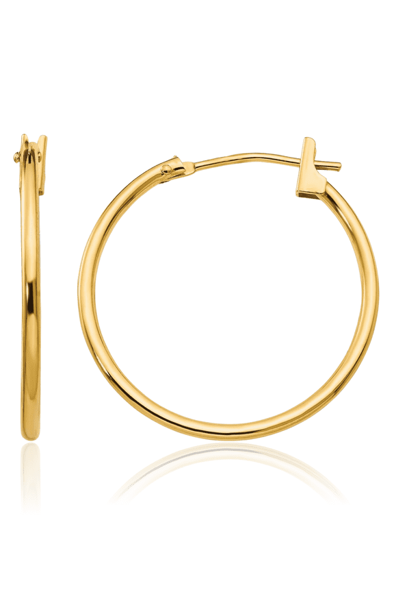 14K Solid Yellow Gold 1mm Medium Hoop Earrings