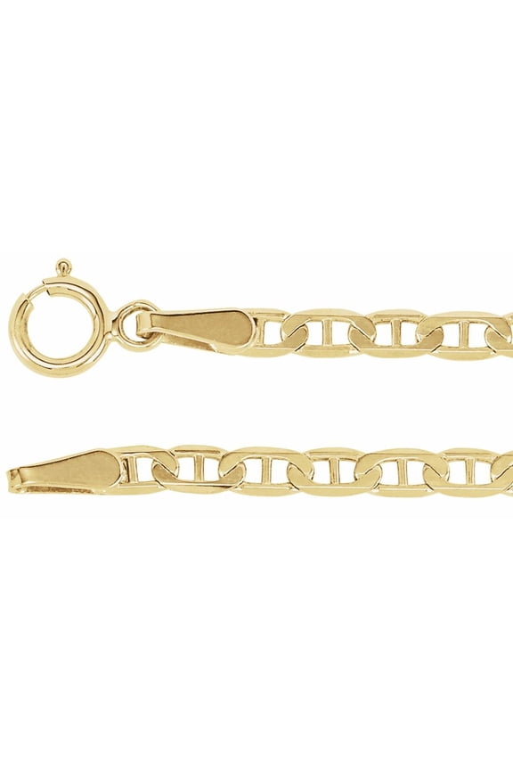 14k Yellow Gold 2.25mm Curbed Anchor Chain Necklace Fine Jewelry for Women Gifts for Her, 16"