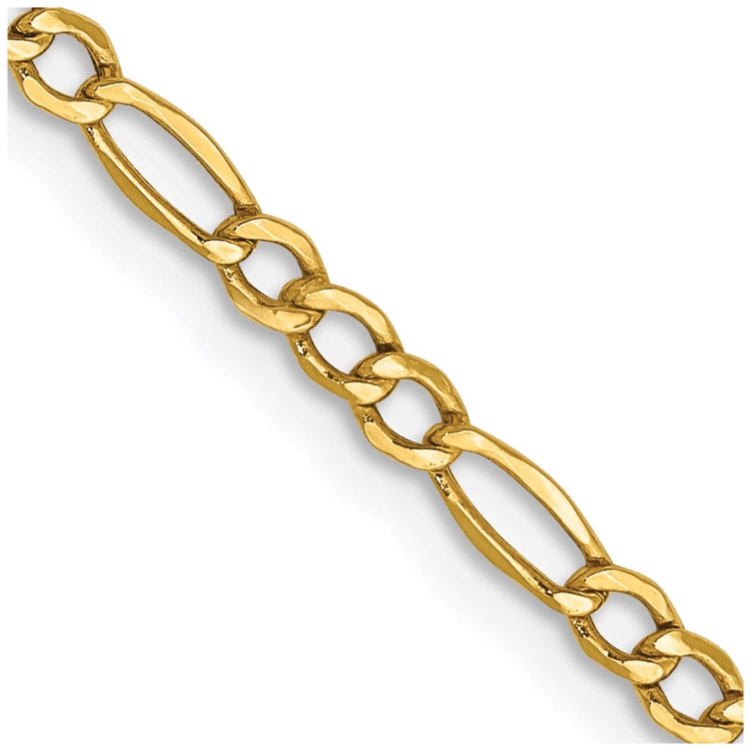14k Yellow Gold 2.50mm Lightweight Figaro Chain Necklace, 8" - 28"