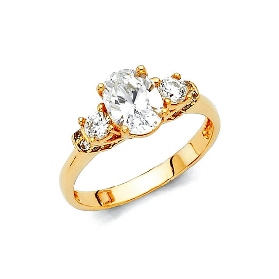 14k Yellow Gold 2.5mm 1 Cttw 4-prong Round Cubic Zirconia Three Stone Fancy Engagement Ring Size 7 Engagement Ring for W