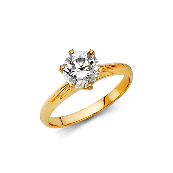 14k Yellow Gold 2.5mm 1 Cttw 6-prong Cubic Zirconia Solitaire Engagement Ring Size 7 Engagement Ring for Women