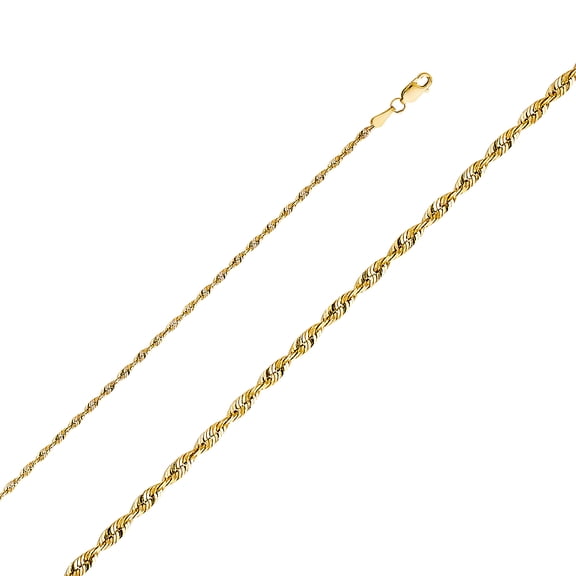 14k Yellow Gold 2.5mm Diamond-Cut Solid Rope Chain Link Necklace 22" Jewelry Female Unisex