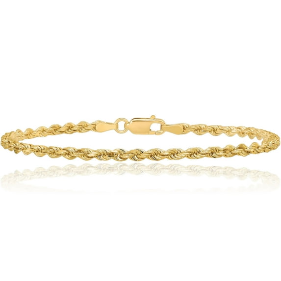 14K Solid Yellow Gold 2.5mm Rope Chain Bracelet