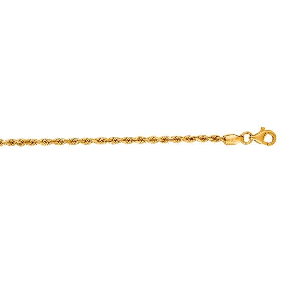 14k Yellow Gold 2.5mm Shiny Solid Sparkle-Cut Rope Chain With Lobster Clasp Necklace 24 Inch Chain Necklace for Women an