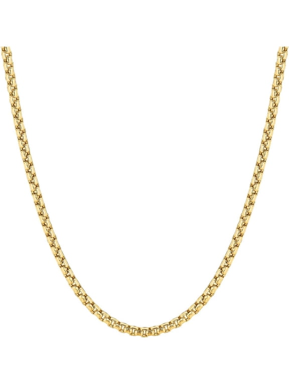 14k Yellow Gold 2.5mm Solid Round Box Chain Link Necklace