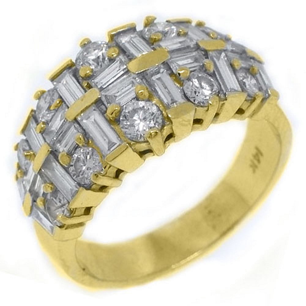 14k Yellow Gold 2.65 Carats Round & Baguette Cut Diamond Ring Wedding ...
