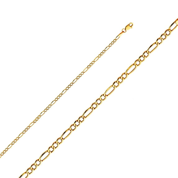 14k Yellow Gold 2.6mm Hollow Figaro 3 Plus 1 Links Necklace 24 Inch Pendant Necklace for Women