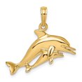 thumbnail image 1 of Auriga Fine Jewelry 14K Yellow Gold 2-D Double Dolphins Swimming Charm for Women (L - 15.8 mm, W - 24.8 mm), 1 of 6