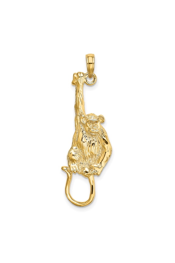 14k Yellow Gold 2-D Textured Hanging Monkey Charm Pendant Fine Jewelry For Women Gifts For Her