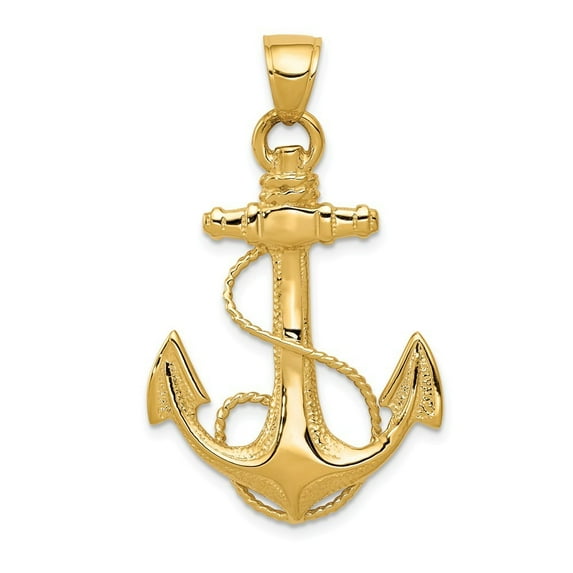 14k Yellow Gold 2-d Anchor With Rope Pendant - 4.0 Grams - Measures 41x25mm Wide