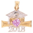 thumbnail image 1 of 14k Yellow Gold, 2018 Graduation Pendant Charm Created Purple CZ with 20" Dainty Neck Chain, 1 of 5