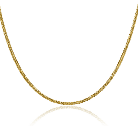 14K Solid Yellow Gold 2.35mm 3 Wire Spiga Wheat Link Chain Necklace 24 inch