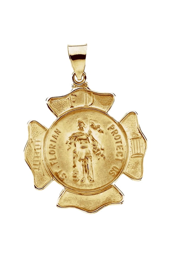 14k Yellow Gold 25x25mm Polished Hollow St. Florian Medal Pendant Necklace Pendant for Women