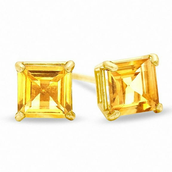 14k Yellow Gold 2Ct Princess Cut Citrine 4 Pair Stud Earrings Plated