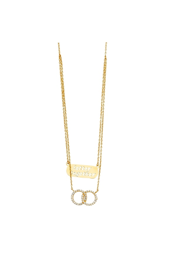 14k Yellow Gold 2lines Chain Necklace With Cubic Zirconia Eternity Chain Necklace for Women and Men