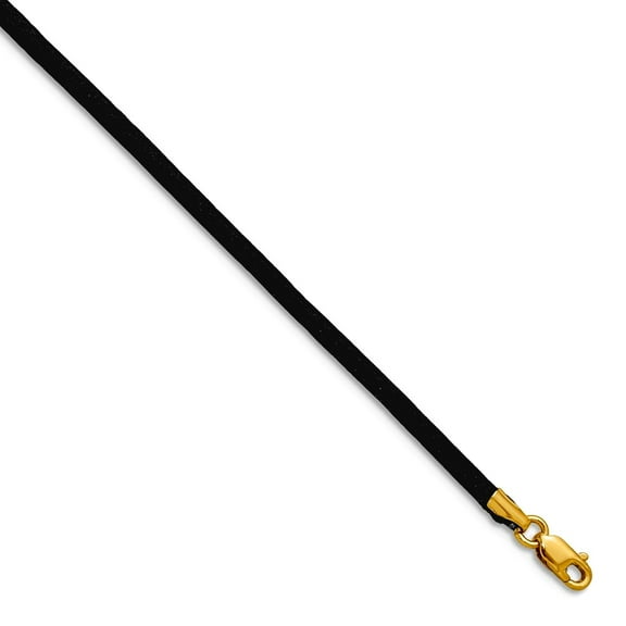 14k Yellow Gold 2mm Black Leather Cord Necklace 16 Inch Lobster Claw Pendant Necklace for Women