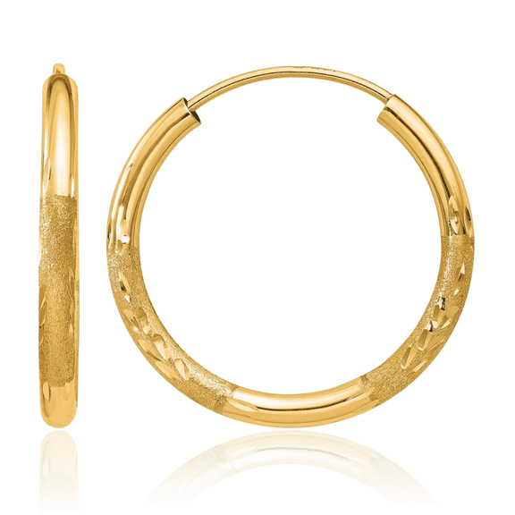 14K Solid Yellow Gold 2mm Endless Round Small Hoop Earrings