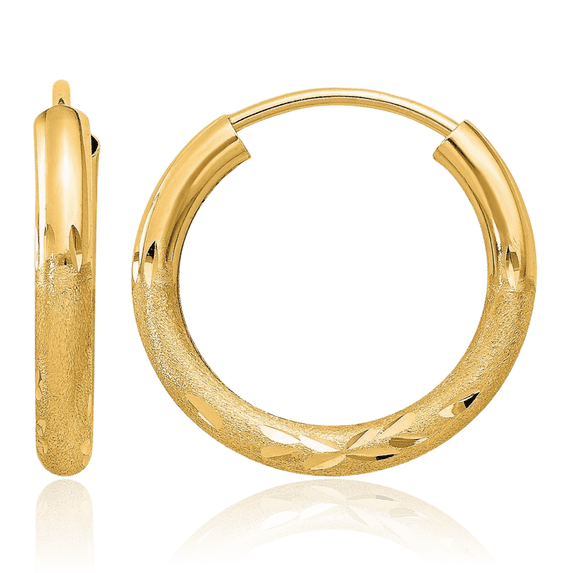 14K Solid Yellow Gold 2mm Endless Round Huggie Small Hoop Earrings