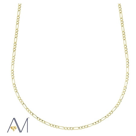 14k Yellow Gold 2mm Figaro Chain Necklace, 16” to 24”, with Lobster Clasp, for Women, Girls, Unisex, (Giftbox Included)