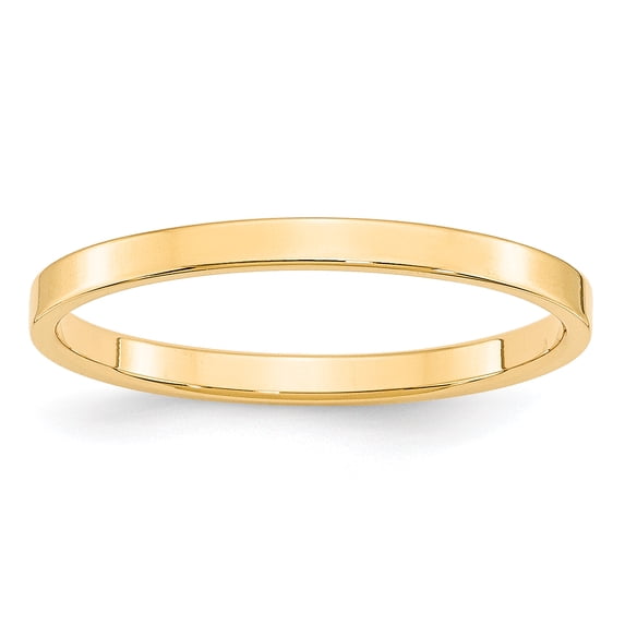 14k Yellow Gold 2mm Lightweight Flat Band Size 14