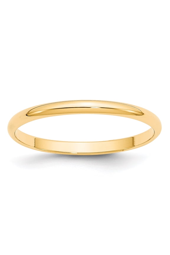 14k Yellow Gold 2mm Lightweight Half Round Band Size 6