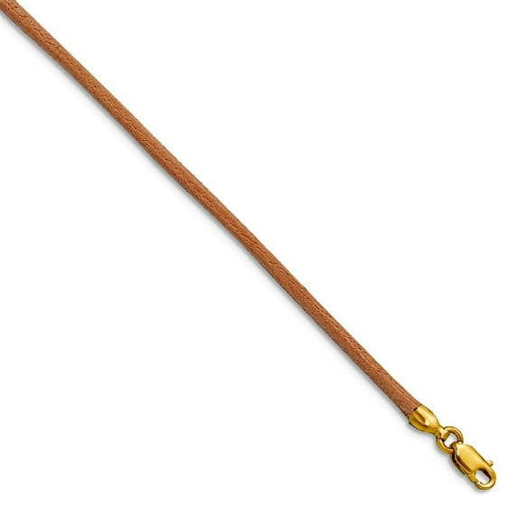 14k Yellow Gold 2mm Natural Leather Cord Necklace 16 Inch Lobster Claw Pendant Necklace for Women