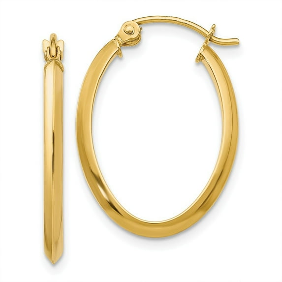 14k Yellow Gold 2mm Oval Hoop Earrings - 1.7 Grams - Measures 13x17mm Wide 2mm Thick