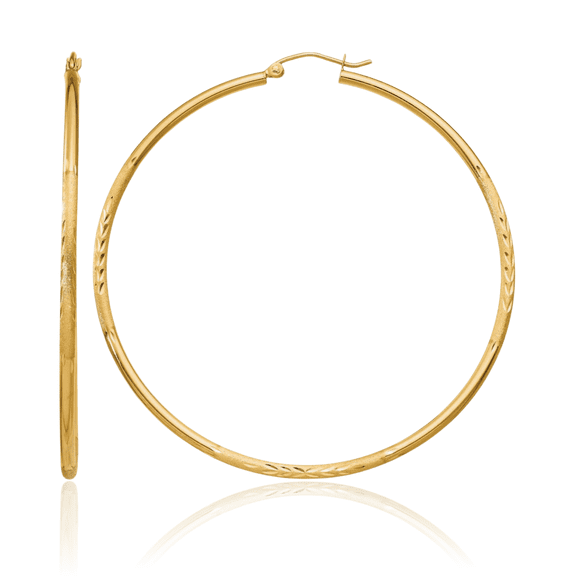 14K Solid Yellow Gold 2mm Round Tube Extra Large Hoop Earrings