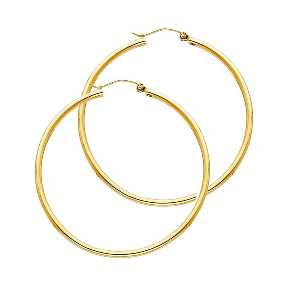 14k Yellow Gold 2mm Round Tube Polished Hoop 35mm Earrings Hoop Earring for Women - 1.8 Grams
