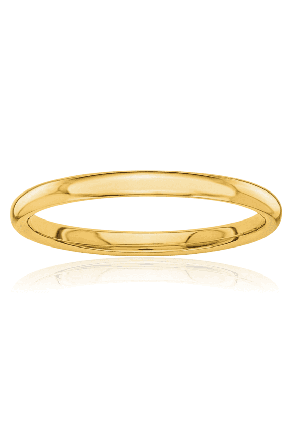 14K Solid Yellow Gold Dome 2mm Slim Stackable Plain Wedding Band Ring - Polished Women's