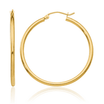 14K Solid Yellow Gold Tube Round Medium Hoop Earrings