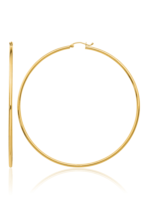 14K Solid Yellow Gold Round Tube Extra Large Hoop Earrings