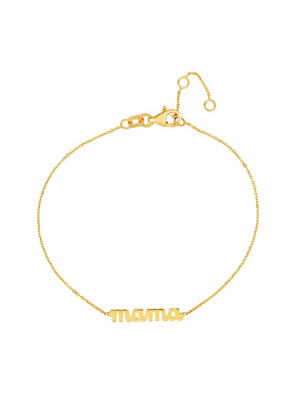 14k Yellow Gold 3.25mm Doodle Mama Plate Adjustable Bracelet 7.25 Inch Link Bracelet for Women