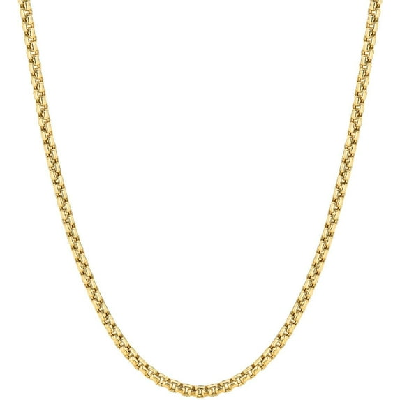 14k Yellow Gold 3.5mm Solid Round Box Chain Link Necklace