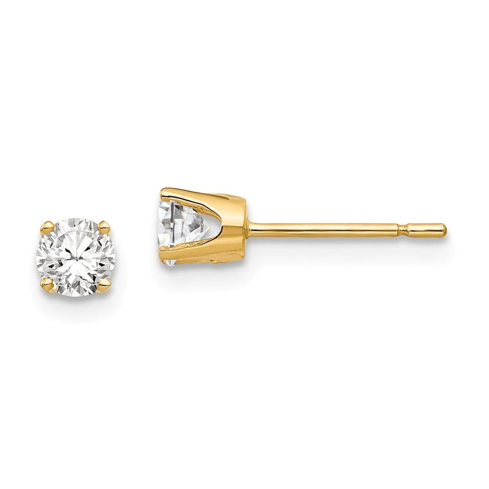 14k Yellow Gold 4.25mm Cubic Zirconia stud Earrings .4 Grams