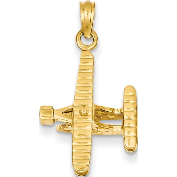 Jewelry by Sweet Pea 14K Yellow Gold 3-D Bi-Plane with Ribbed Wings Charm