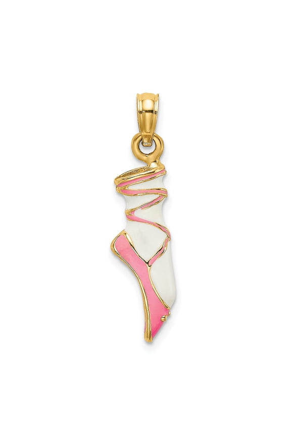 14k Yellow Gold 3-D Enamel Ballet Shoe Charm Pendant Fine Jewelry For Women Gifts For Her