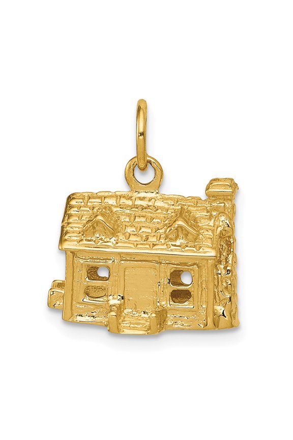 14k Yellow Gold 3-D House Charm Pendant