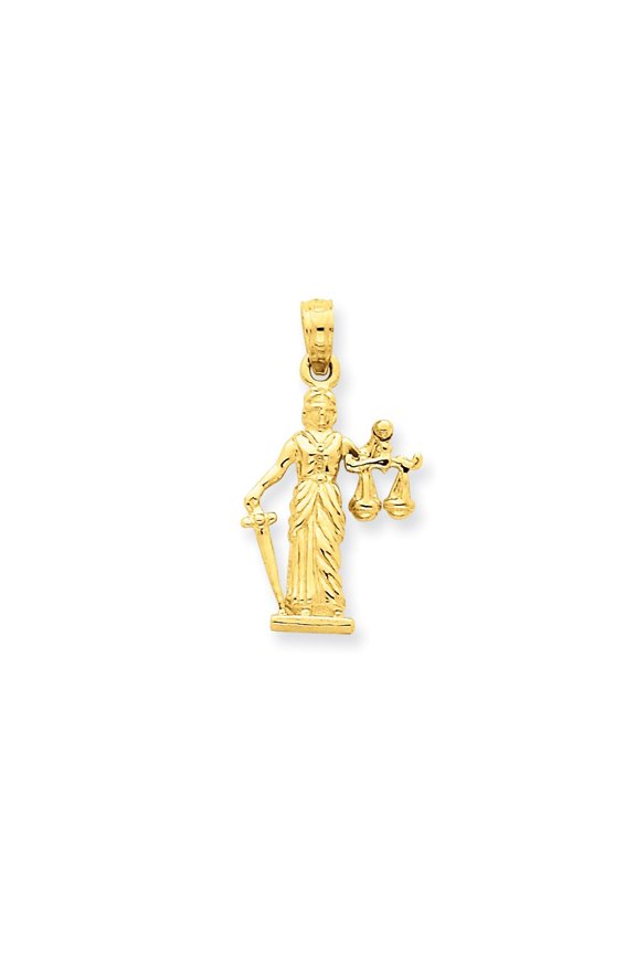 14k Yellow Gold 3-D Lady of Justice Moveable Scales Pendant - 2.0 Grams - Measures 24.5x13.3mm