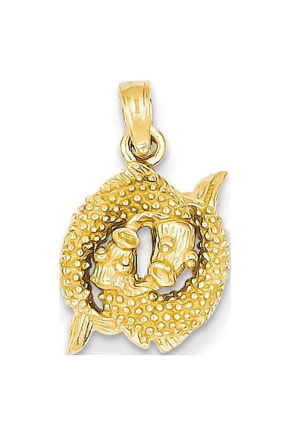 14k Yellow Gold 3-D Pisces Zodiac Charm Pendant