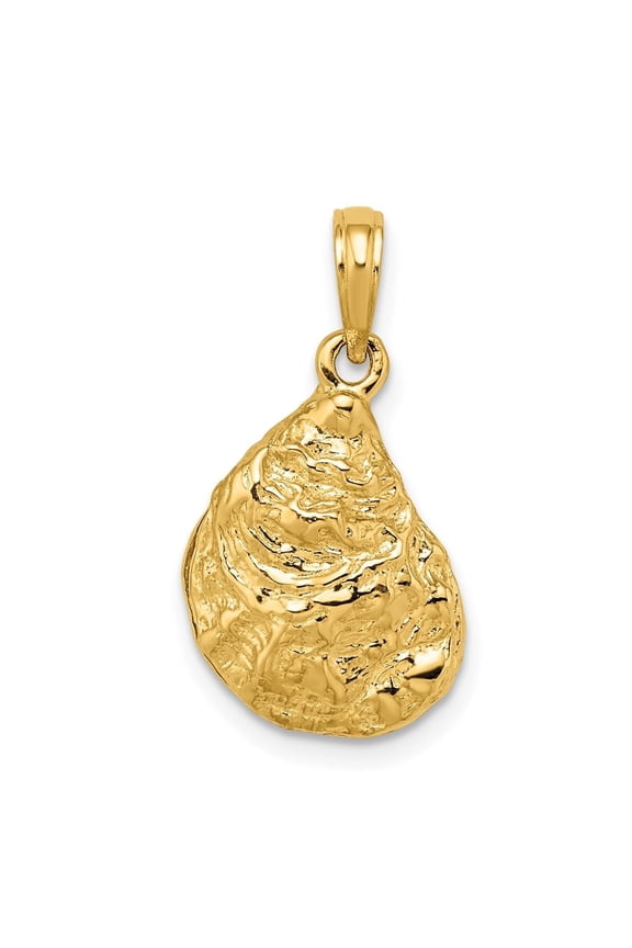 Fine Jewelry 14K Yellow Gold 3-D Textured Oyster Shell Charm for Women (L - 21 mm, W - 13 mm)